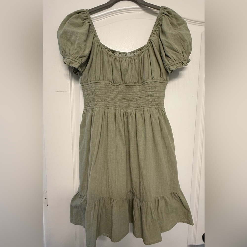 LILLUSORY Sage Green Cotton Smocked Puff Sleeve Cottagecore Dress XL - Picture 4 of 10